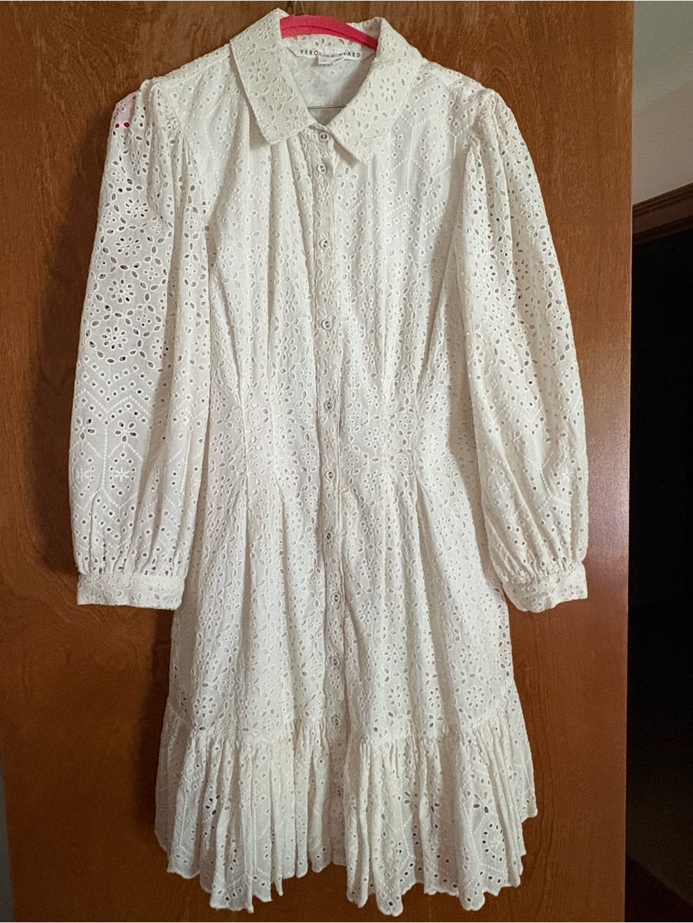 Veronica Beard Cream Eyelet Button-Front Long Sleeve Dress